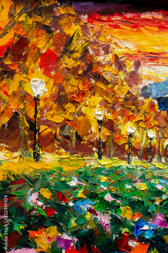 Palette Knife Oil Painting On Canvas Lights Lamps On A Background Of Brown Autumn Forest Modern Impressionism Fine Art Nature Buy This Stock Illustration And Explore Similar Illustrations At