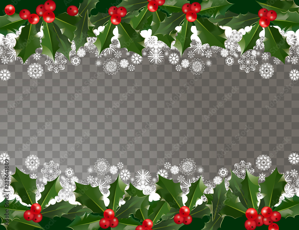 Merry Christmas and Happy New Year garland pattern border with holly ...