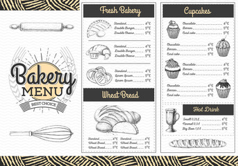 Vintage bakery menu design. Restaurant menu. Document template