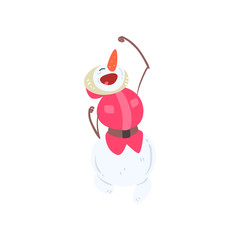 Sticker - Happy funny snowman character, Christmas and New Year holidays decoration element vector Illustration on a white background