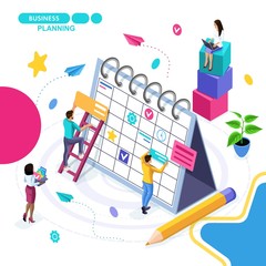 Wall Mural - isometric business concept, planning, business planning, scheduling actions, calendar. young entrepr