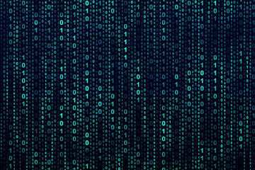 Binary computer code on black background, abstract illustration