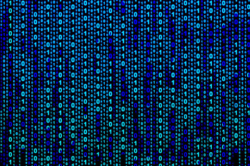 Binary computer code on blue background, abstract illustration