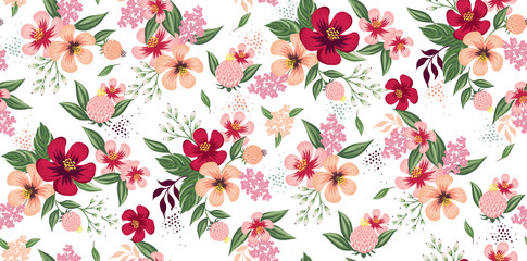  Vector illustration of a seamless floral pattern in spring for Wedding, anniversary, birthday and party. Design for banner, poster, card, invitation and scrapbook 