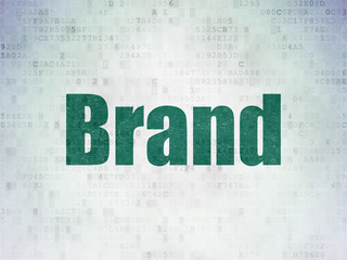 Marketing concept: Painted green word Brand on Digital Data Paper background