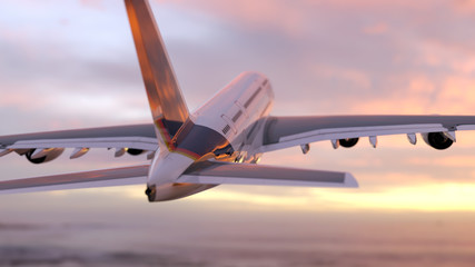 Wall Mural - air plane flies into the dawn sky