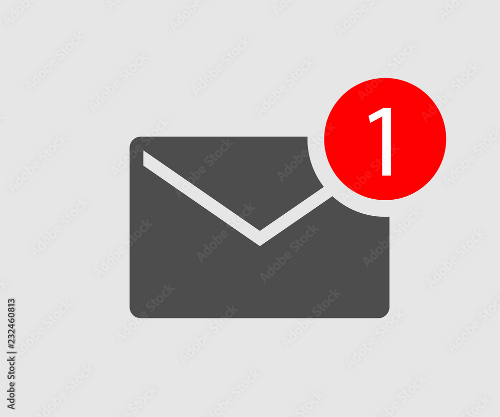 icon message. new one incoming message. black envelope with one incoming message - obrazy, fototapety, plakaty 