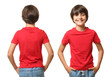 © Pixel-Shot - Little boy in t-shirt on white background. Front and back view
