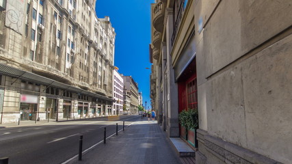 Wall Mural - Walking through the streets of Barcelona to monument on Plaza Antonio Lopez and Old Post Office timelapse hyperlapse, Barcelona, Spain.