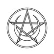 Vector for Wiccan and Occult Esoteric Community: Pentacle or pentagram of Wicca with crescent moon isolated. Wiccan pentacle symbol could also used as Satan Devil Star. Mystic circle pentagram icon.
