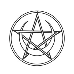 Wall Mural - Vector for Wiccan and Occult Esoteric Community: Pentacle or pentagram of Wicca with crescent moon isolated. Wiccan pentacle symbol could also used as Satan Devil Star. Mystic circle pentagram icon.