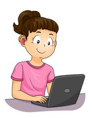 Wall Mural - Kid Girl Deaf Hearing Aid Laptop Illustration