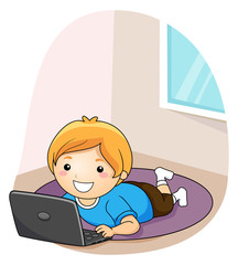 Wall Mural - Kid Boy Laptop Floor Rug Illustration