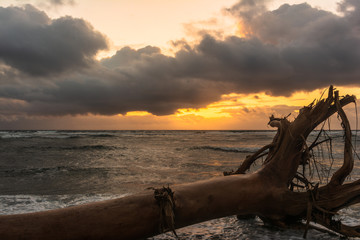 Sunrise on the ocean in Waipouli Coast, Kauai, Hawaii