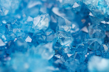 Beautiful Texture Of Blue Crystals. Mineral Its Blurred Natural Background. Winter Beautiful Background.Macro Closeup