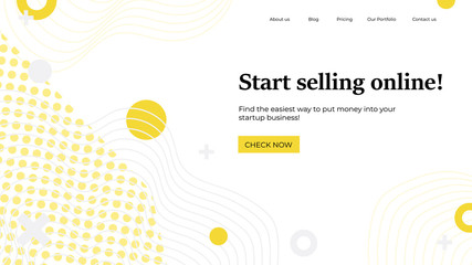 Landing page template. Vector illustration concept with abstract shapes, text for website design and development, app, responsive, programming, seo, maintenance, banner. Online selling home page.