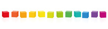 Colorful Cubes. Set Of 14 Rainbow Colored Cubes In A Row. Isolated Vector Illustration On White Background.
