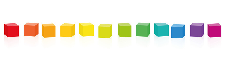colorful cubes. set of 14 rainbow colored cubes in a row. isolated vector illustration on white back