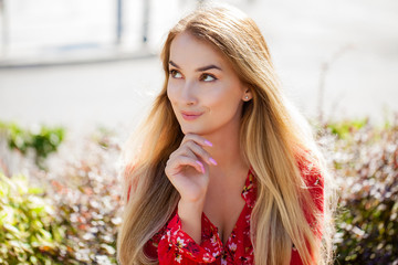 Wall Mural - Portrait close up of young beautiful blonde woman