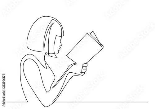 Continuous Line Drawing Of Woman Concentrated On Reading