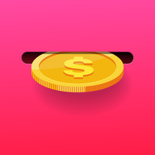 Inserting Coin To A Slot Vector Illustration.