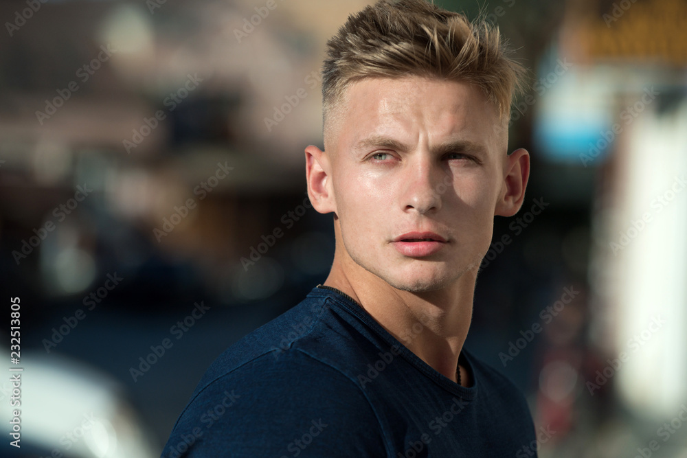 The best tshirt that makes him look muscular. Athletic healthy man 