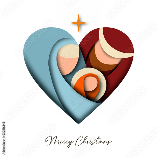 Fotomural Christmas paper cut card of jesus and holy family