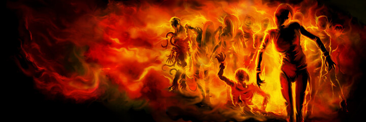 Wall Mural - zombies in fire banner