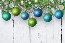 Christmas Decoration Over Wooden Background. Christmas Balls.