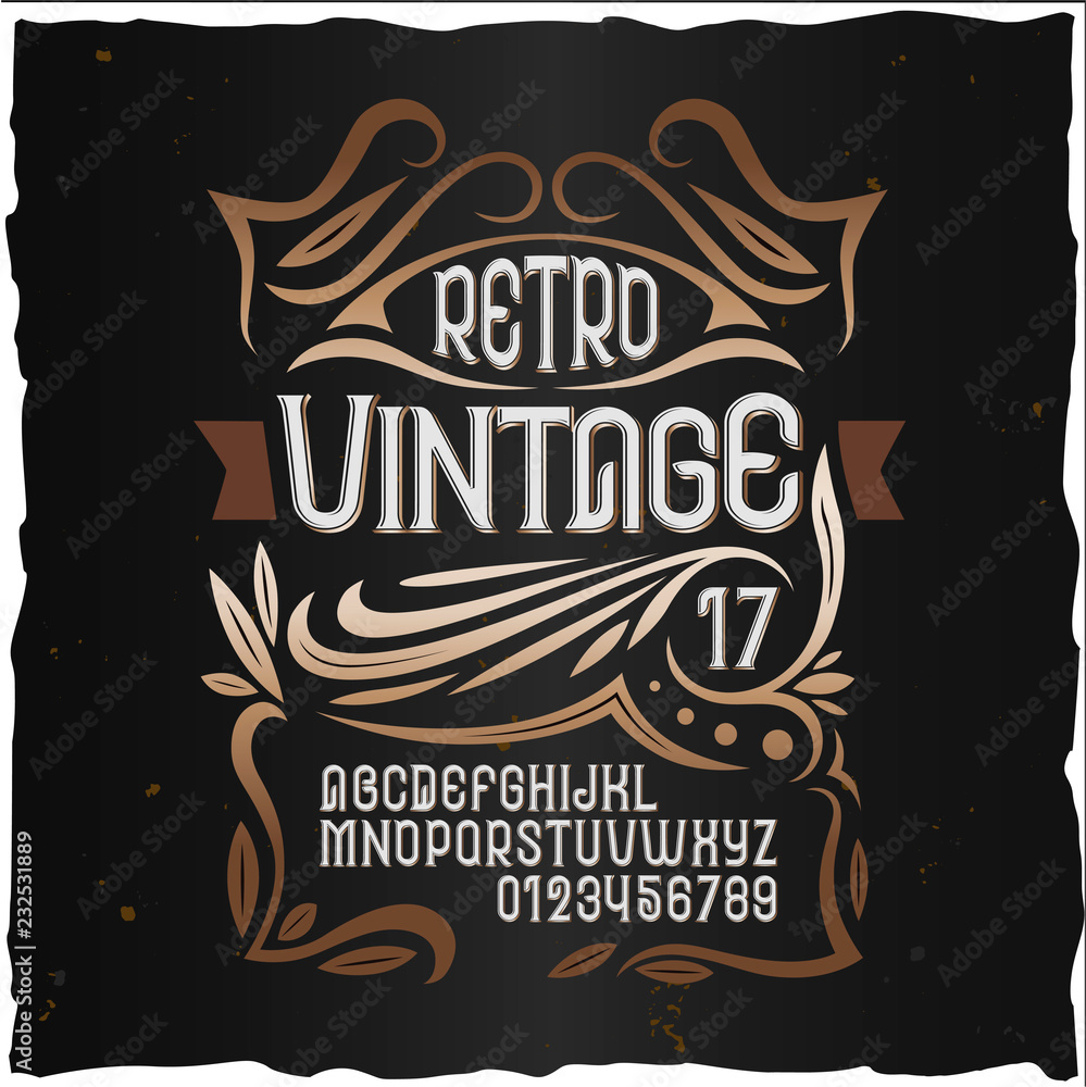 Vintage label font. Cognac label style with vintage ornament. Stock ...