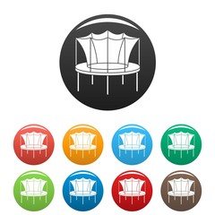 Canvas Print - Kid trampoline icons set 9 color vector isolated on white for any design