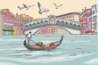 Venecia cityscape view. Gondola in Grand Canal.