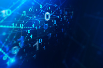 Blue binary numbers interface, network