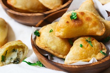 Homemade Potato cheese Pierogi  / Perogies close up