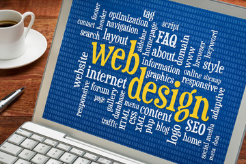Wall Mural - web design word cloud on laptop screen