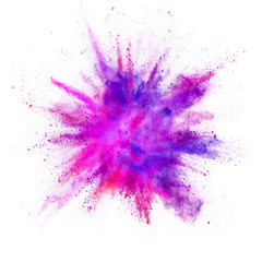 Wall Mural - Explosion of coloured powder isolated on white background.