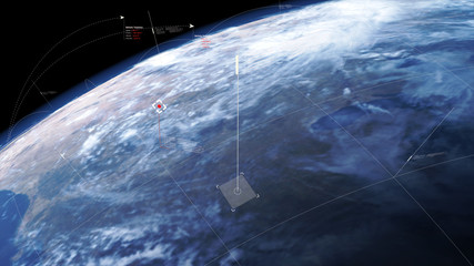 Poster - Futuristic Earth strategic defense targeting infographic head up display of incoming missile and enemy aircraft