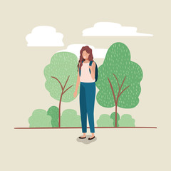 Wall Mural - young woman walking on the park character