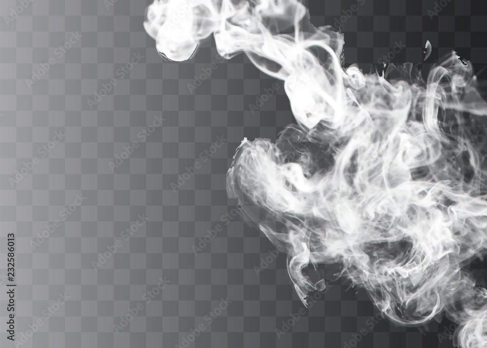 Transparent special effect stands out with fog or smoke. White cloud vector, fog or smog. - obrazy, fototapety, plakaty 