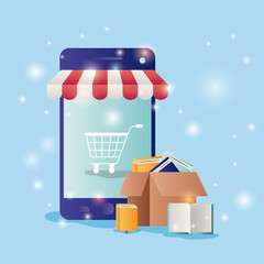 Poster - smartphone with parasol ecommerce icons