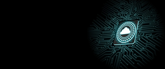 Wall Mural - cloud icon led glow on computer chip with circuit board background. concept of cloud computing, proc