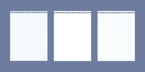 Poster - Set of three realistic vector illustration of blank sheets of square and lined paper from a block isolated on background 