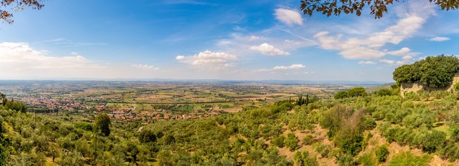 Wall Mural - Panoramic view at the Countryside of Tuscany from Cortona town in Italy