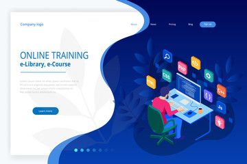 Wall Mural - isometric programmer coding new project. web developer, programming concept. landing page or mobile 