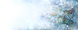 © Subbotina Anna - Christmas holiday tree. Border snow background. Snowflakes. Blue spruce, beautiful Christmas and New Year Xmas tree art design, abstract blue widescreen backdrop