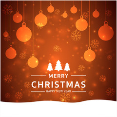 Wall Mural - merry christmas and happy new year with bokeh and lens flare pattern on summer orange color backgrou