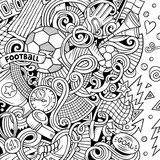 Fototapeta Pokój dzieciecy - Cartoon vector doodles Soccer frame. Line art, with lots of objects background