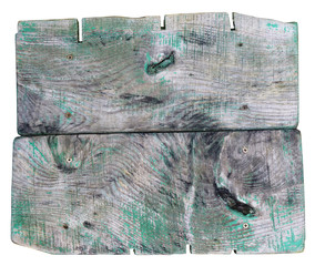 Vintage banner made of two rotten boards and was painted with green paint.