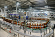 beer bottling conveyor belt in brewing factory