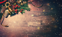 Christmas Background With Fir Tree And Decoration